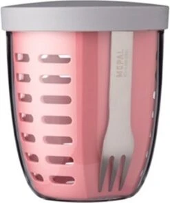 Mepal – Fruit-& Veggie Pot Ellipse – Fruitbox Voor Onderweg - Nordic Pink – Voorzien Van Vergietje En RVS Vorkje -Gezinswaren Verkoop 1003x1200