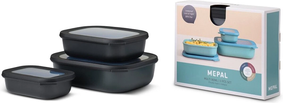 Mepal - Multikom Cirqula Rechthoekig 3-delige Set (500+1000+2000) - Mag In De Vriezer, Magnetron En Vaatwasser – Nordic Black – Meal Prep Bakjes - Bewaardozen Met Deksel 3 Mepal - Multikom Cirqula Rechthoekig 3-delige Set (500+1000+2000) - Mag In De Vriezer, Magnetron En Vaatwasser – Nordic Black – Meal Prep Bakjes - Bewaardozen Met Deksel