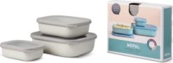 Mepal - Multikom Cirqula Rechthoekig 3-delige Set (500+1000+2000) - Mag In De Vriezer, Magnetron En Vaatwasser – Nordic White – Meal Prep Bakjes - Bewaardozen Met Deksel