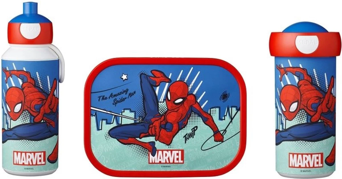 Mepal Spiderman Lunchbox, Schoolbeker & Pop-up Beker 3 Mepal Spiderman Lunchbox, Schoolbeker & Pop-up Beker