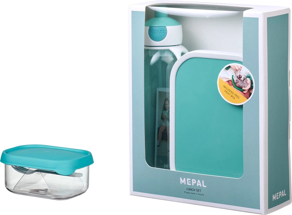 Mepal – Waterfles + Lunchbox + Fruitbox Campus – Turquoise – Drinkfles Voor Kinderen – Broodtrommel – Fruitbakje – Giftset 3 Mepal – Waterfles + Lunchbox + Fruitbox Campus – Turquoise – Drinkfles Voor Kinderen – Broodtrommel – Fruitbakje – Giftset