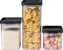 Mepal – Omnia Set Bewaardoos 3-delig – Black – Bewaardozen Voedsel – Makkelijk Stapelbare Voorraadpotten – Lucht En- Aromadicht